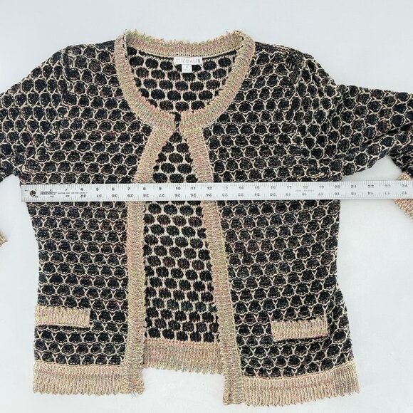 Roz & Ali Women’s Knit 3/4 Sleeve Metallic Weave Cardigan Sweater Sz M Preppy - Picture 8 of 9